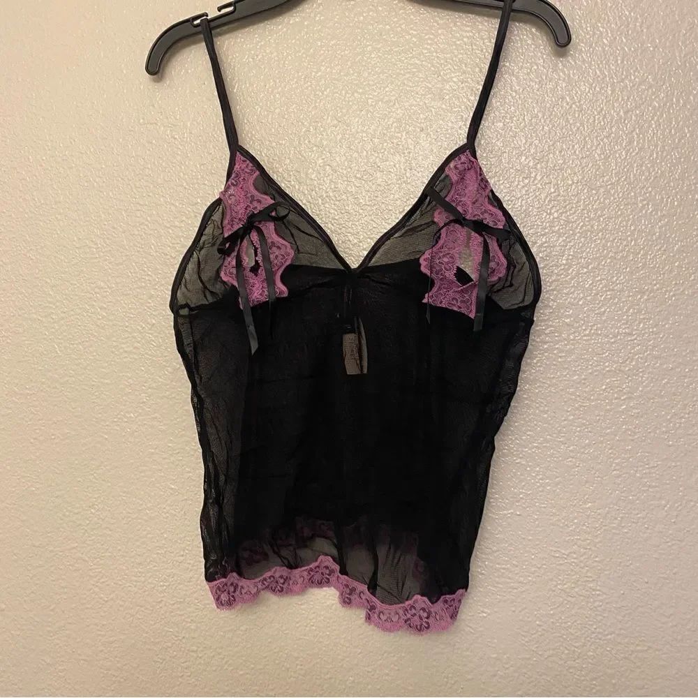 Victoria’s Secret sexy little things vintage Y2K black pink lace mesh top cami L